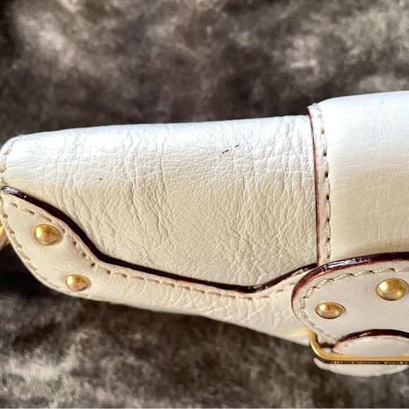 Michael Kors Vanilla Leather Berkley Wristlet Studded Handbag Cellphone Bag - Picture 10 of 11